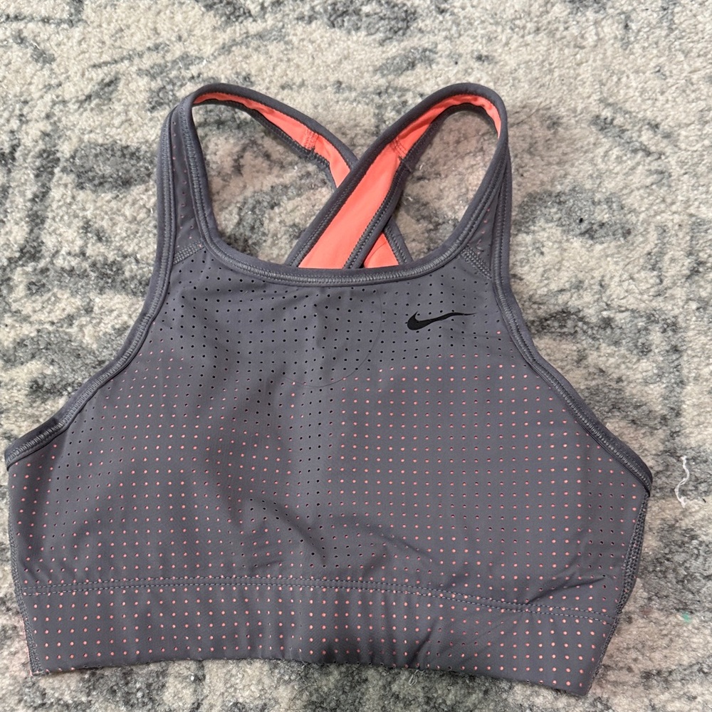 Nike Gray Sports Bra with Coral Accents Crossback
